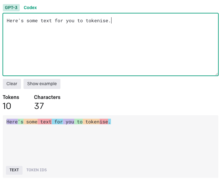 Figure 3. an example of OpenAI's tokenisation.